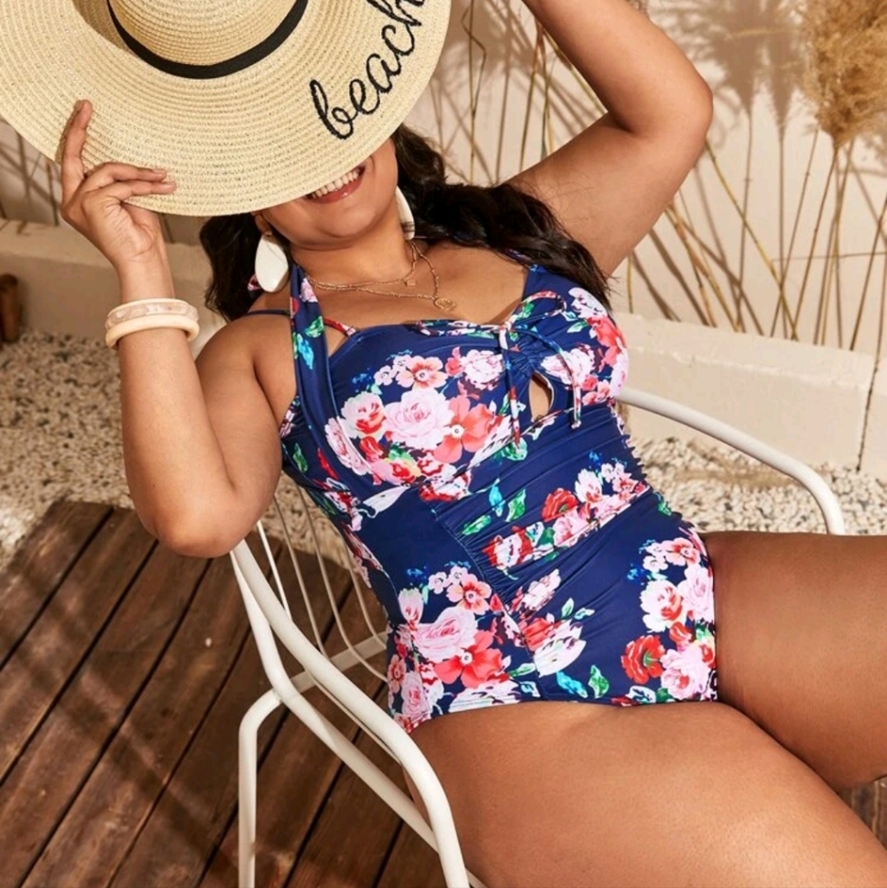 Floral one piece bathing suit